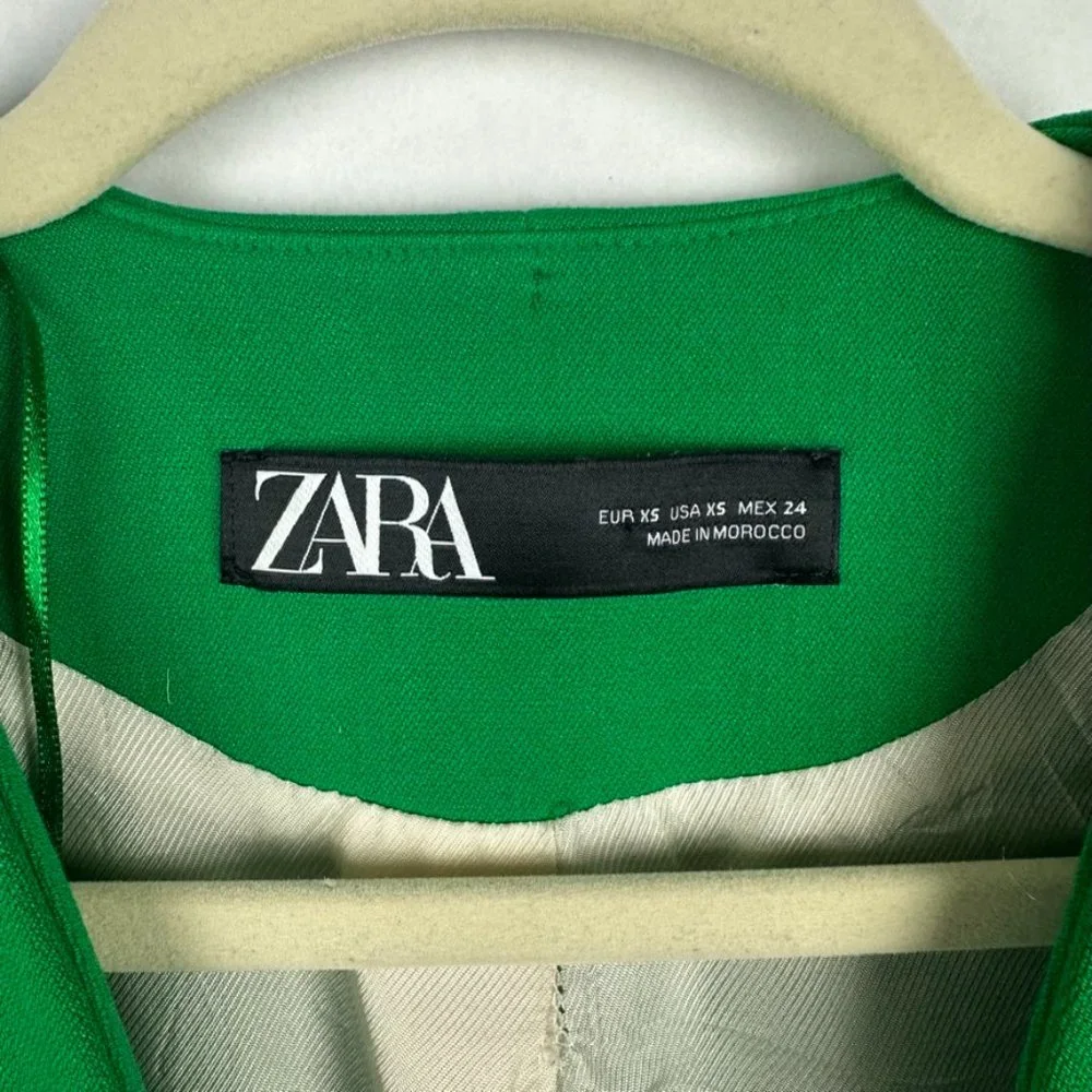 Zara Womens Lined Frock Blazer Coat Size XS Wide Belt Green Pockets Lined V-Neck - Picture 5 of 9